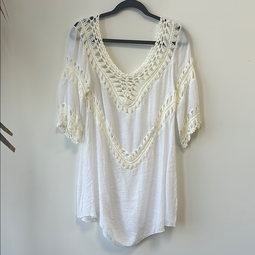 Debut Sz S/M White/Cream Crochet Swim Coverup